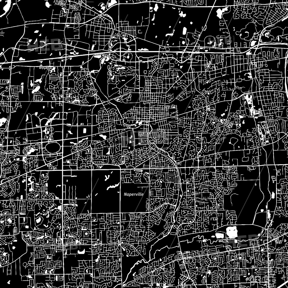 1000x1000 Naperville, Illinois, Downtown Map, Dark Hebstreits Sketches