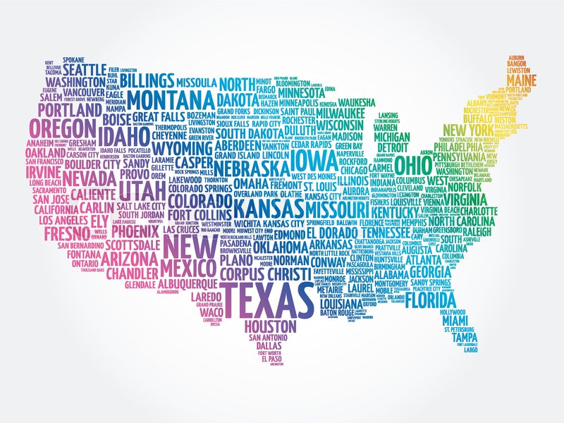 800x600 Usa Map Word Cloud Collage With Most Stock Vector Colourbox