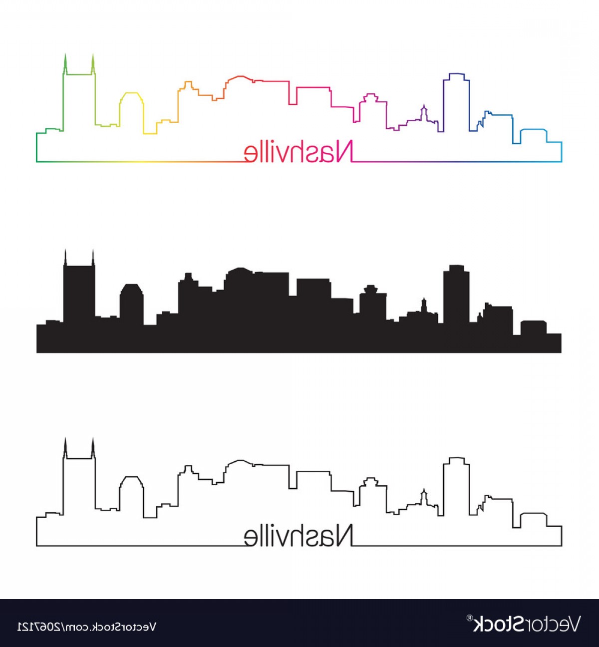 1200x1296 Nashville Skyline Linear Style With Rainbow Vector Soidergi