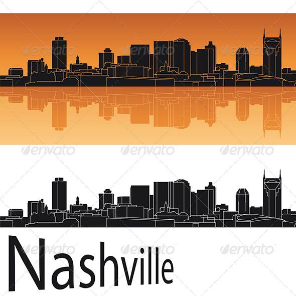 590x590 Nashville Skyline In Orange Background In Editable Vector