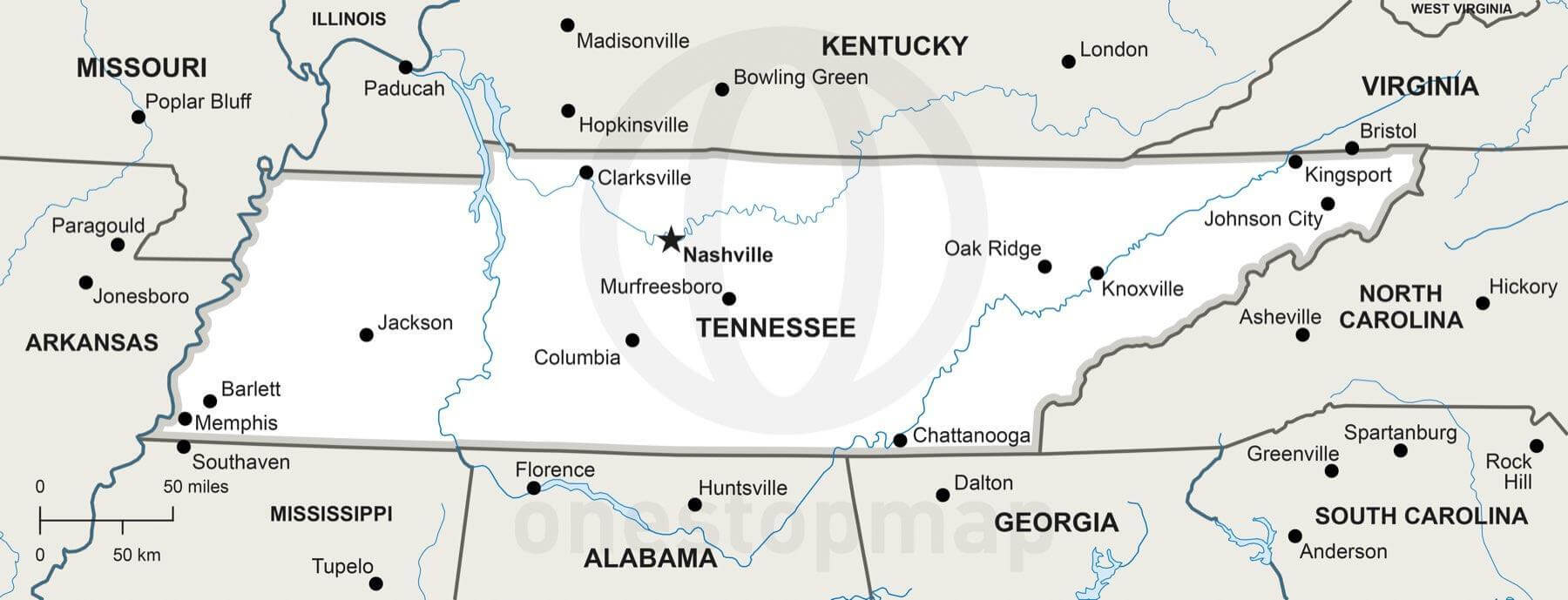 1800x689 Vector Map Of Tennessee Political One Stop Map