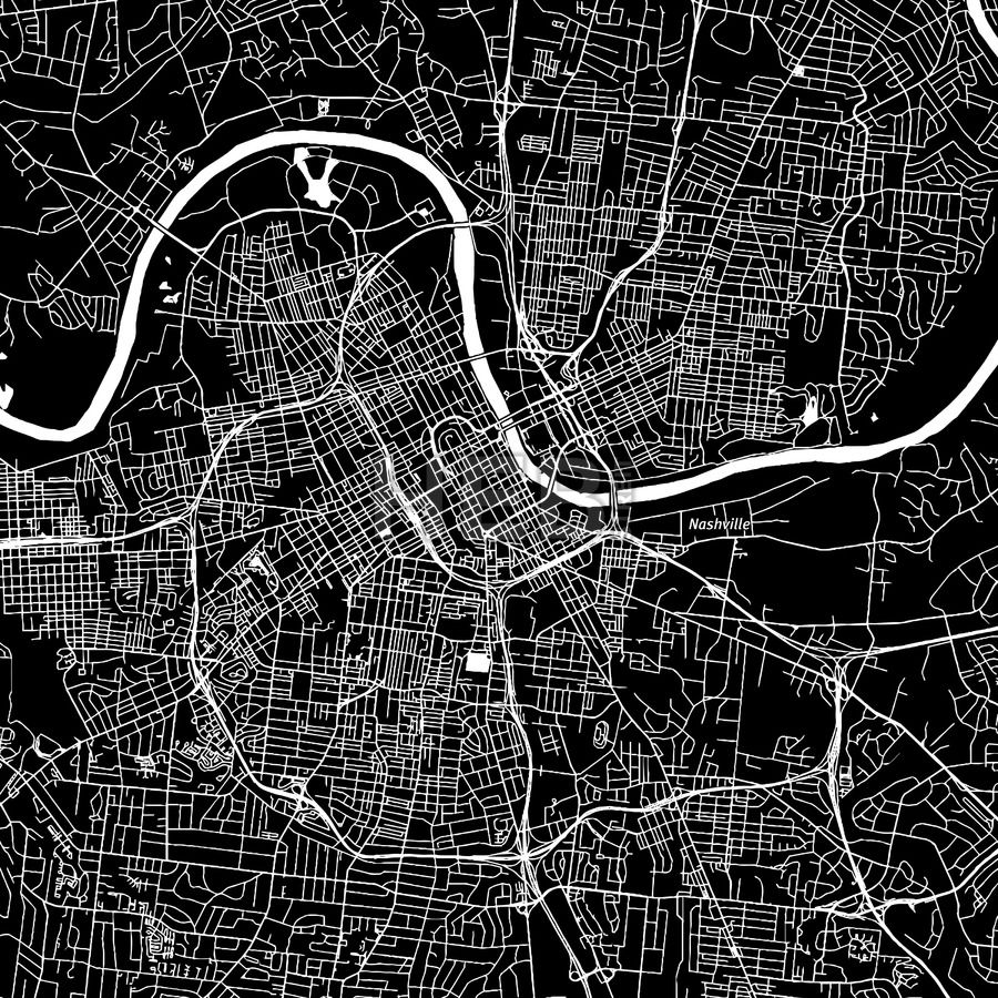 900x900 Nashville, Tennessee, Downtown Map, Dark Maps Vector Downloads