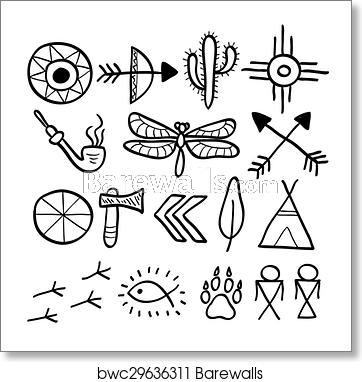 Hand Drawn Doodle Vector Native American Symbols Set, Art Print 362x382 Hand Drawn Doodle Vector Native American Symbols Set, Art Print