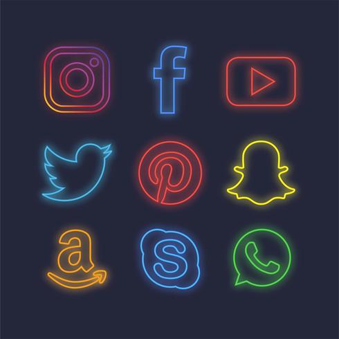 490x490 Neon Social Media Icons