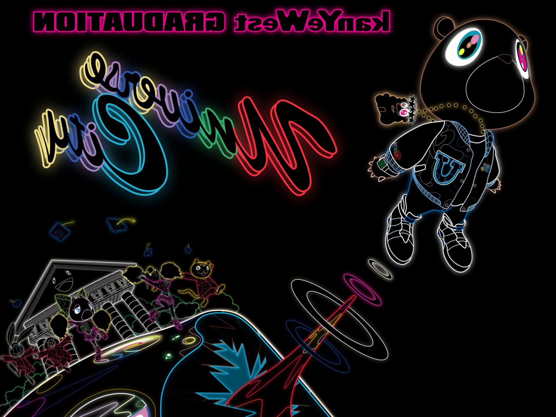 1920x1440 Neon Vector Remastered Takashi Murakami Graduation Art Soidergi