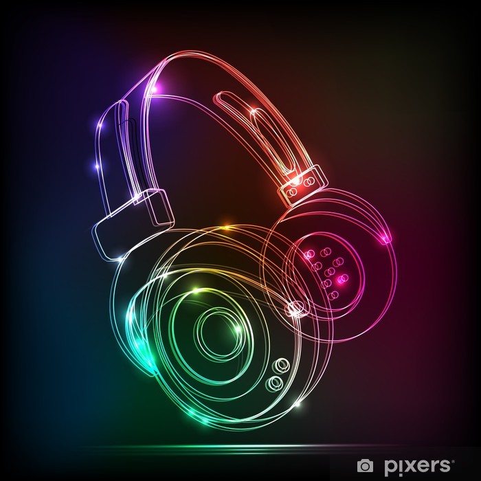 700x700 Vector Neon Headphones, Grunge Music Poster