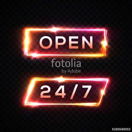 500x500 Neon Light Signboard Open Time Color Set On Transparent