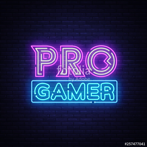 500x500 Pro Gamer Neon Sign Vector Neon Gaming Design Template, Light