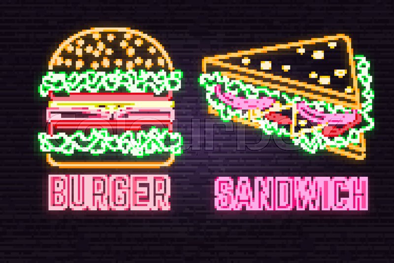 800x534 Retro Neon Burger And Sandwich Sign On Stock Vector Colourbox