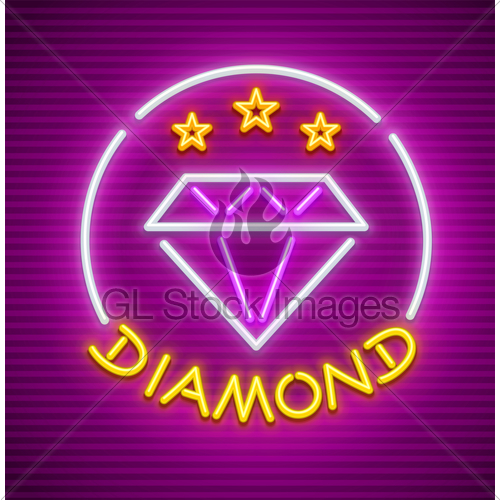 500x500 Diamond Vector Neon Sign Icon For Jewellery Gl Stock Images