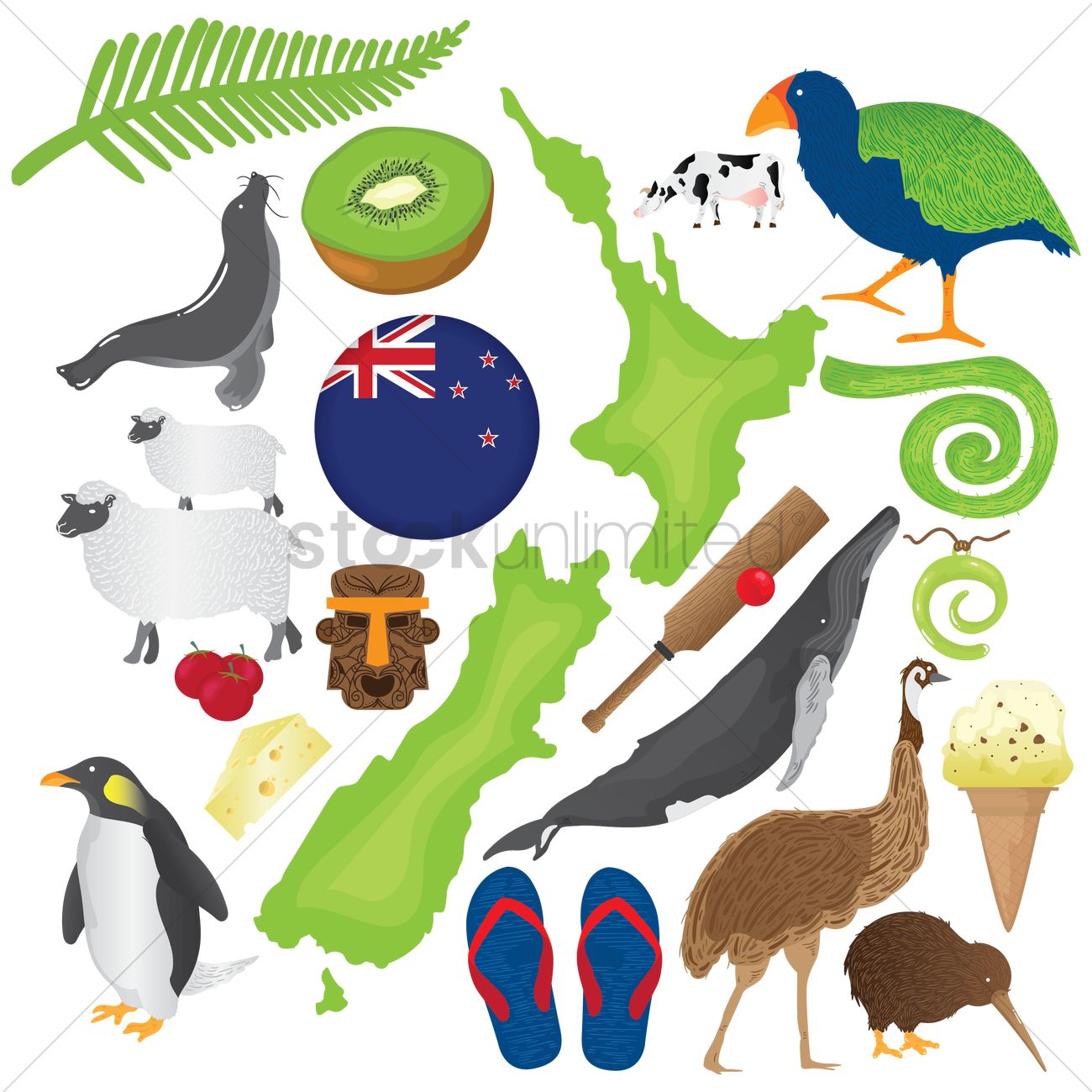 1300x1300 Set Of New Zealand Icons Vector Image