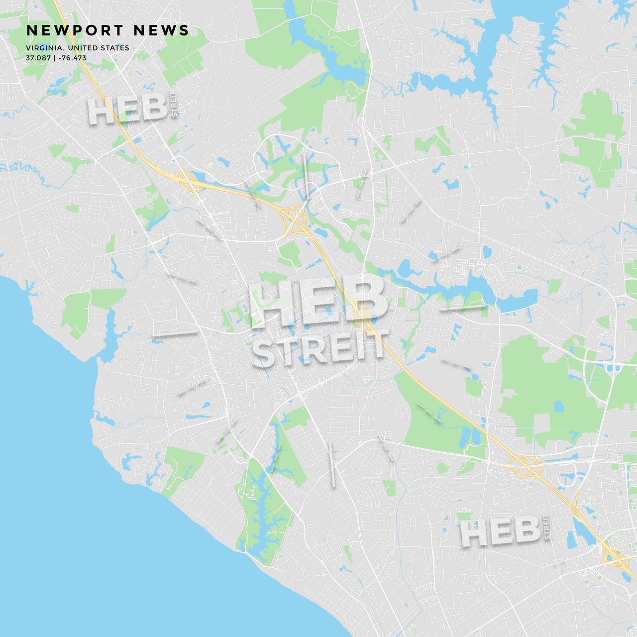 1280x1280 Printable Street Map Of Newport News, Virginia Maps Vector Downloads