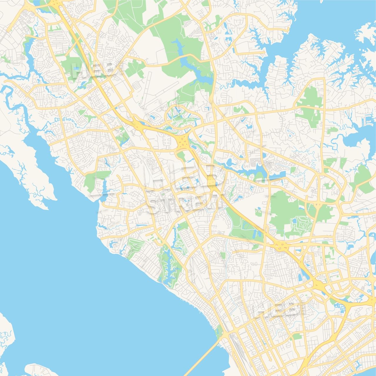 1280x1280 Empty Vector Map Of Newport News, Virginia, Usa This Printable