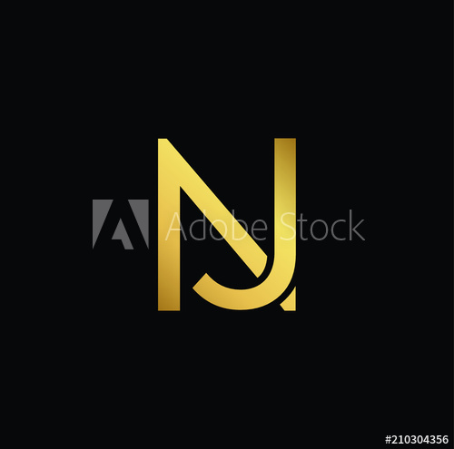 500x495 Initial Gold Letter Jn Nj Logo Design With Black Background Vector