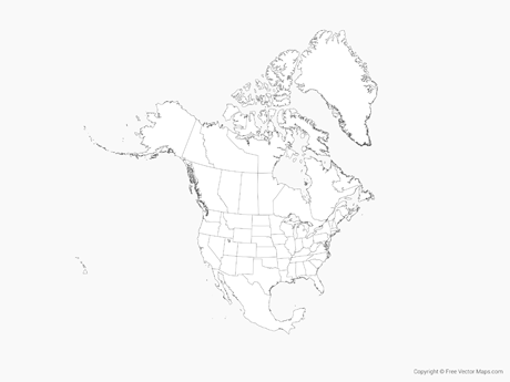 460x345 Vector Map Of North America With Us States And Canadian Provinces