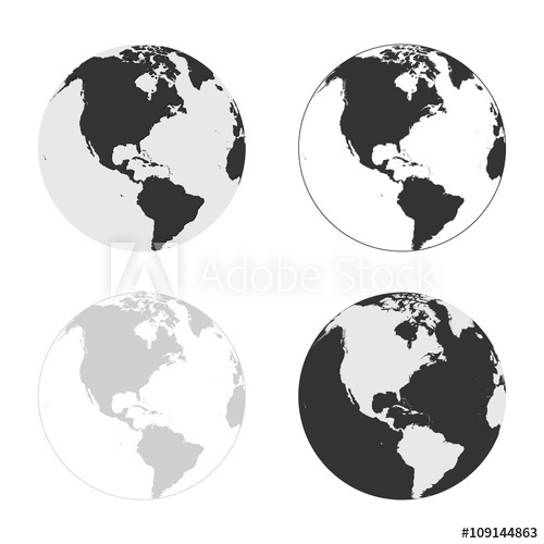 500x500 Vector Globe Icons Showing Earth With Continents South And North