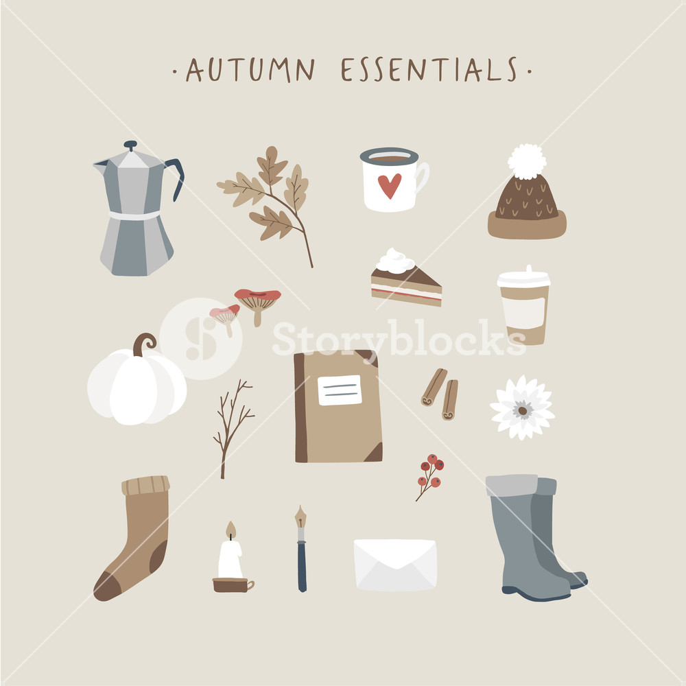 Autumn Essentials Set Of Cute Hand Drawn Fall Food, Drink 1000x1000 Autumn Essentials Set Of Cute Hand Drawn Fall Food, Drink