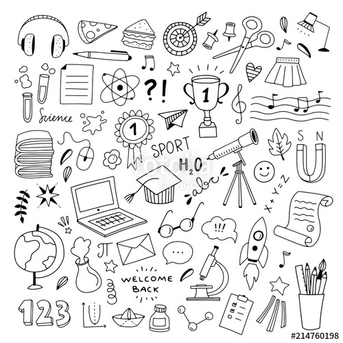 500x500 School Hand Drawn Illustrations Vector Set Outline School