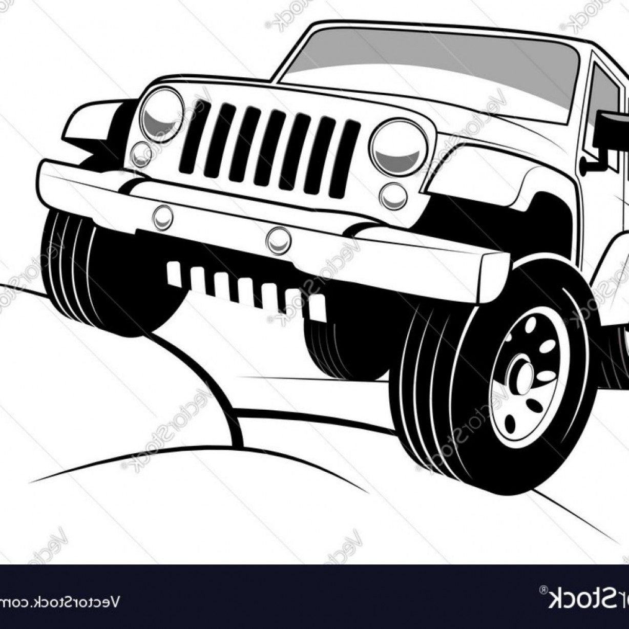 1228x1228 Monochrome Detailed Cartoon Off Road Jeep Vector Image Intended