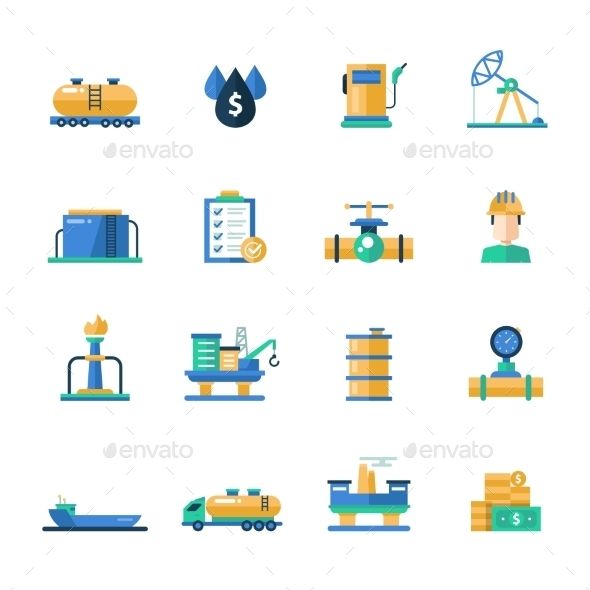 590x590 Set Of Modern Vector Oil Industry Flat Design Icons And Pictograms