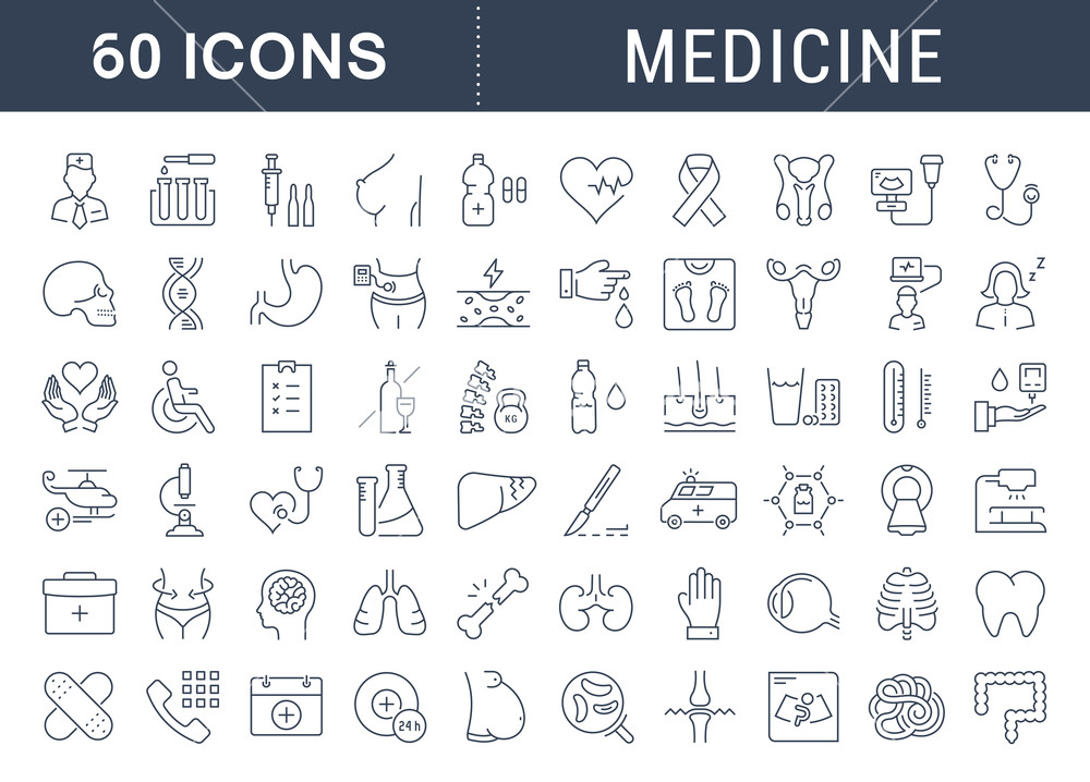 1000x718 Set Vector Line Icons, Sign In Flat Design Medicine, Pharmacology