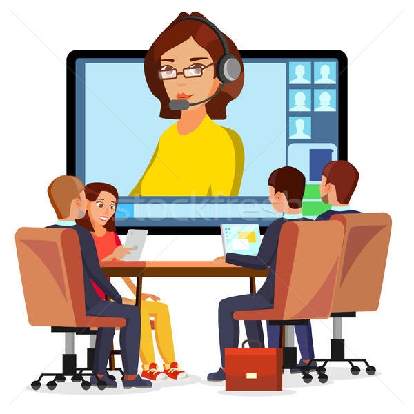 Video Meeting Online Vector Woman And Chat Ceo And Employees 600x600 Video Meeting Online Vector Woman And Chat Ceo And Employees