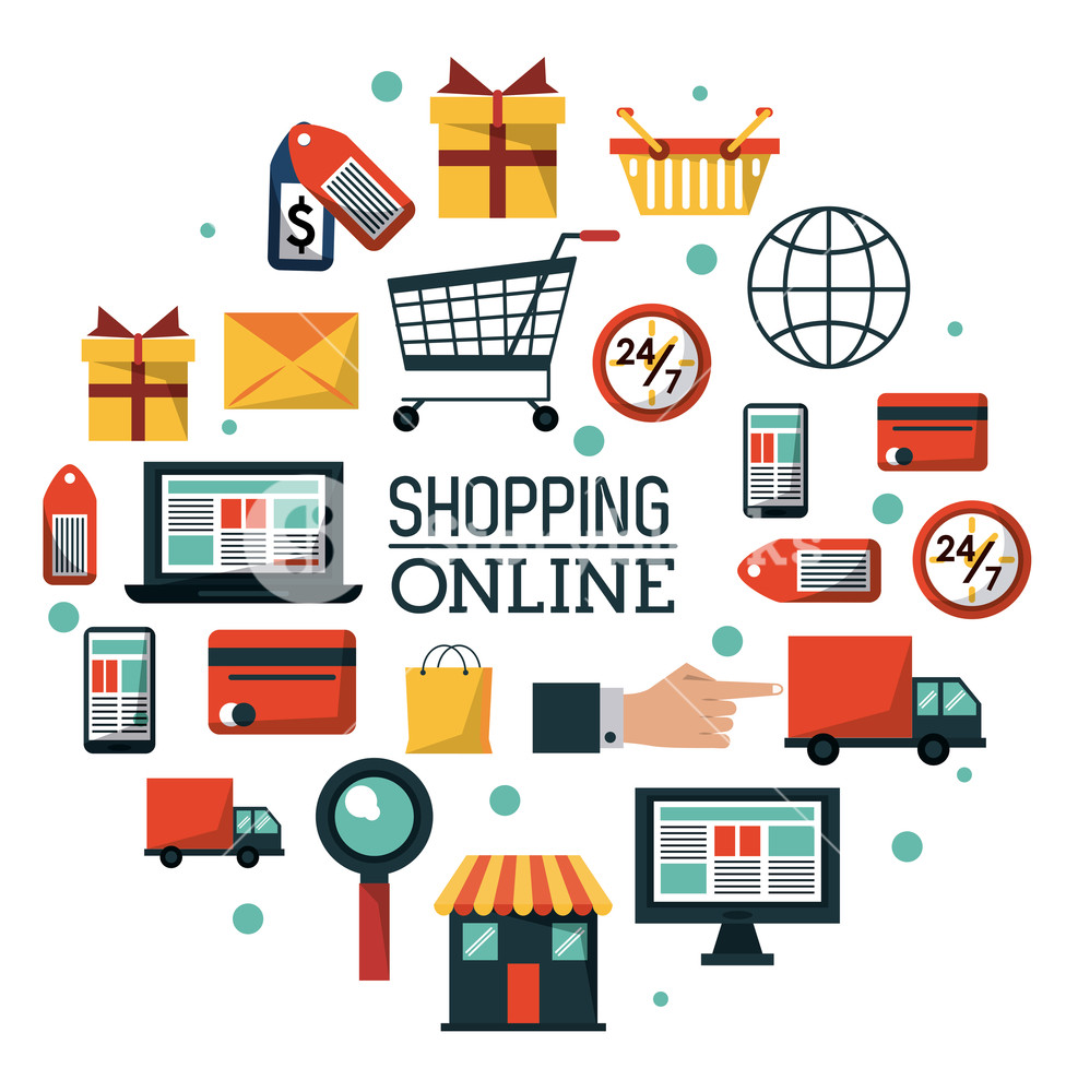 Colorful Poster Shopping Online With Common Online Shopping Icons 976x1000 Colorful Poster Shopping Online With Common Online Shopping Icons