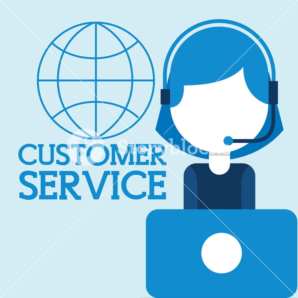 1000x1000 Operator Woman Headset Laptop World Customer Service Vector