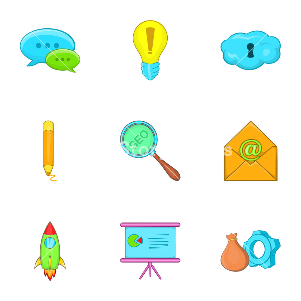 1000x1000 Seo Optimization Icons Set Cartoon Illustration Of Seo
