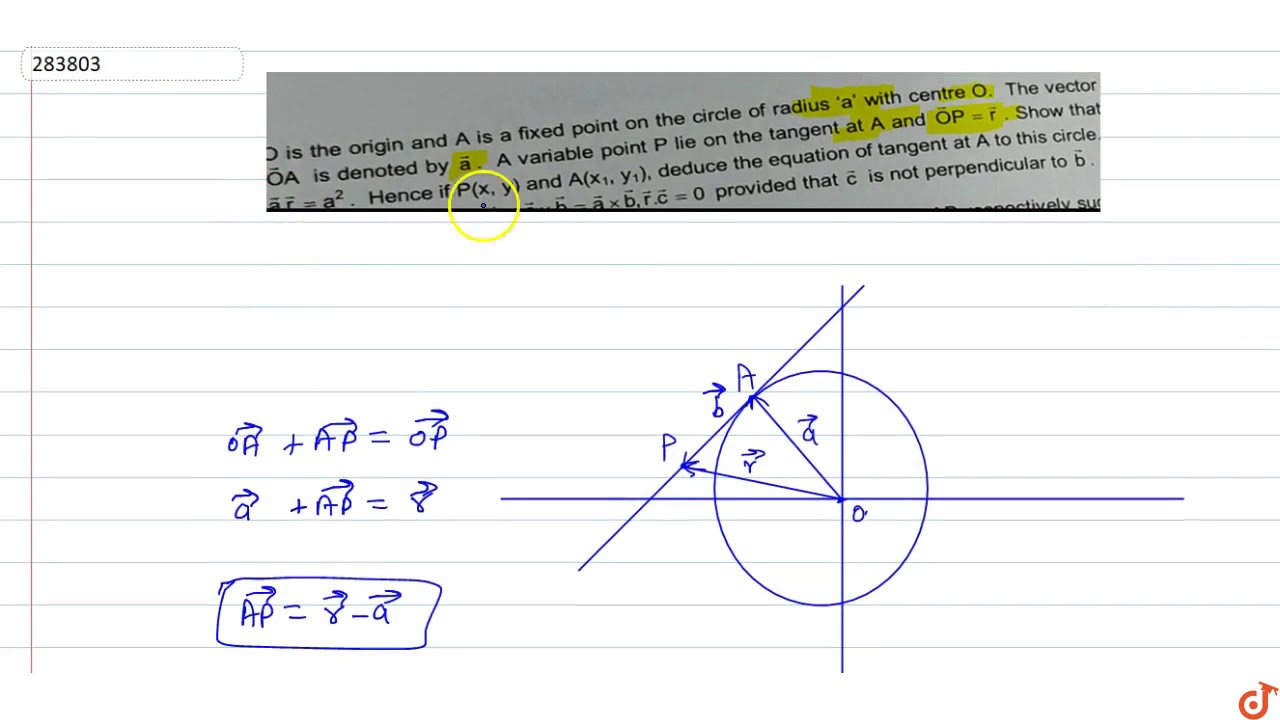 1280x720 O Is The Origin And A Is A Fixed Point On The Circle Of Radius 'a