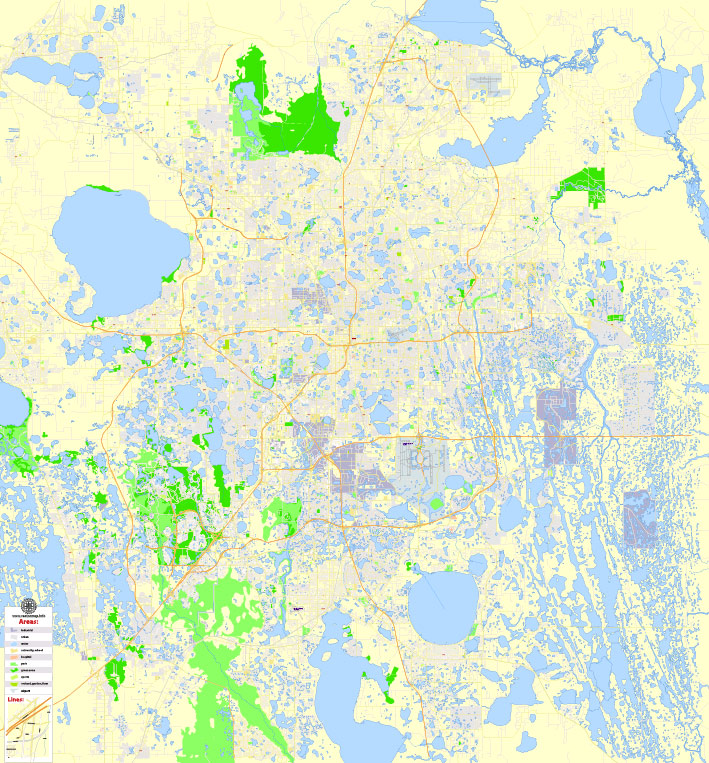 709x763 Orlando Map Vector Large Area Florida Us Exact Detailed City Plan