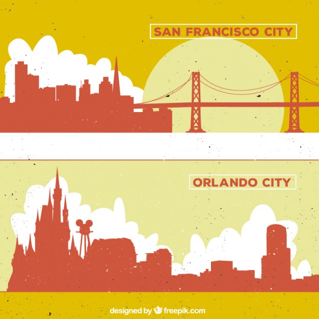626x626 San Francisco And Orlando City Silhouettes Vector Free Download