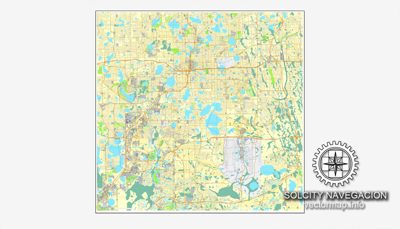 800x459 Orlando, Florida, Us Printable Vector Street City Plan Map, Full