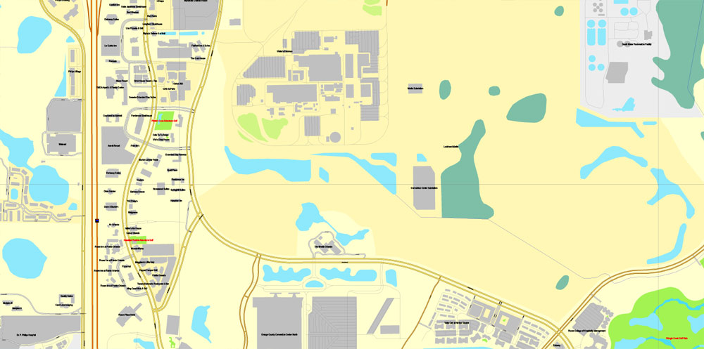 1000x497 Orlando, Florida, Exact Printable Vector Street City Plan Map
