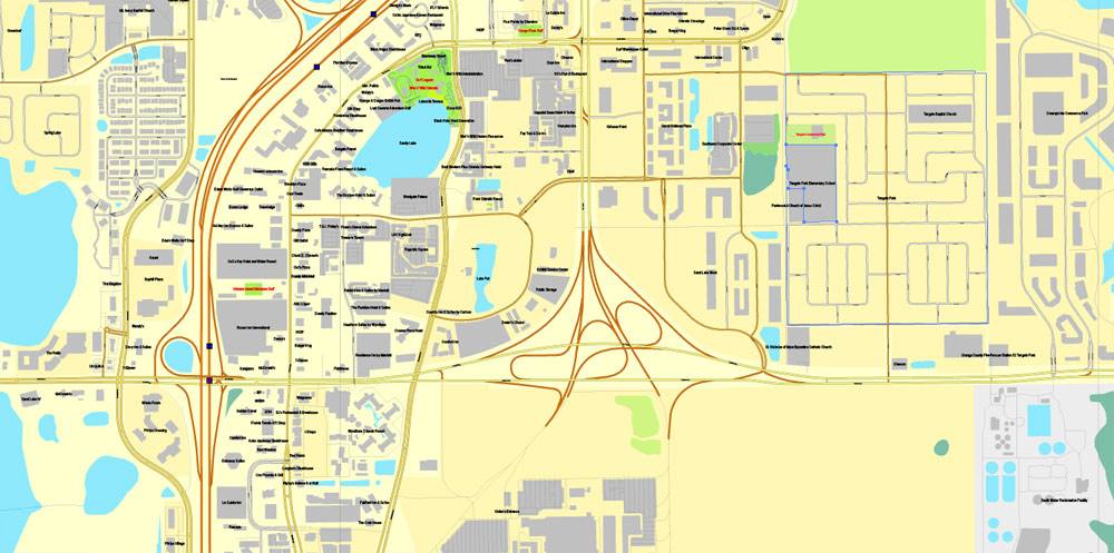 1000x497 Orlando, Florida, Exact Printable Vector Street City Plan Map