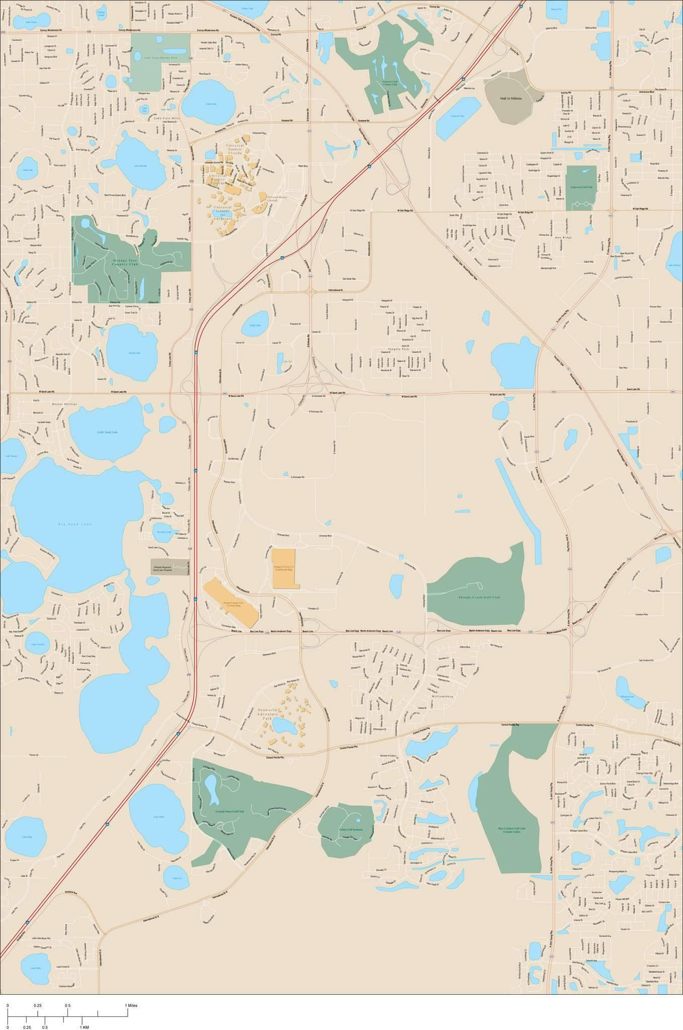 1358x2048 Orlando Map With Local Streets In Adobe Illustrator Vector Format