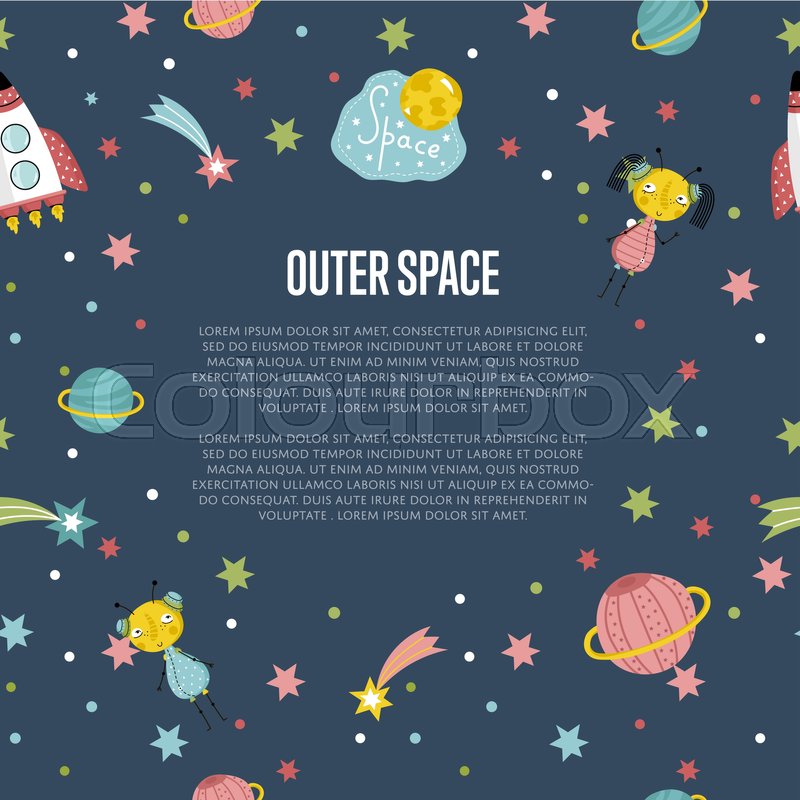 800x800 Outer Space Cartoon Banner Spaceship, Stock Vector Colourbox