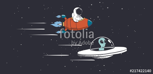 500x244 Alien And Astronaut Are Engaged In Races In Outer Space Vector