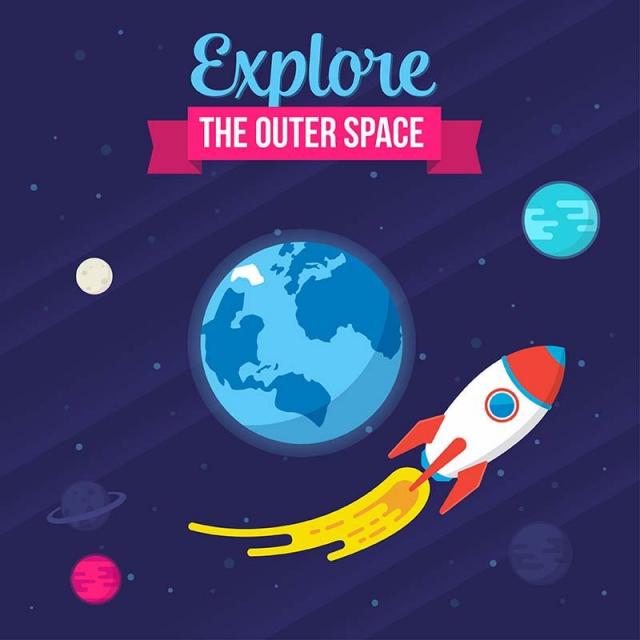 640x640 The Outer Space Illustration With Rocket, Illustration, Space