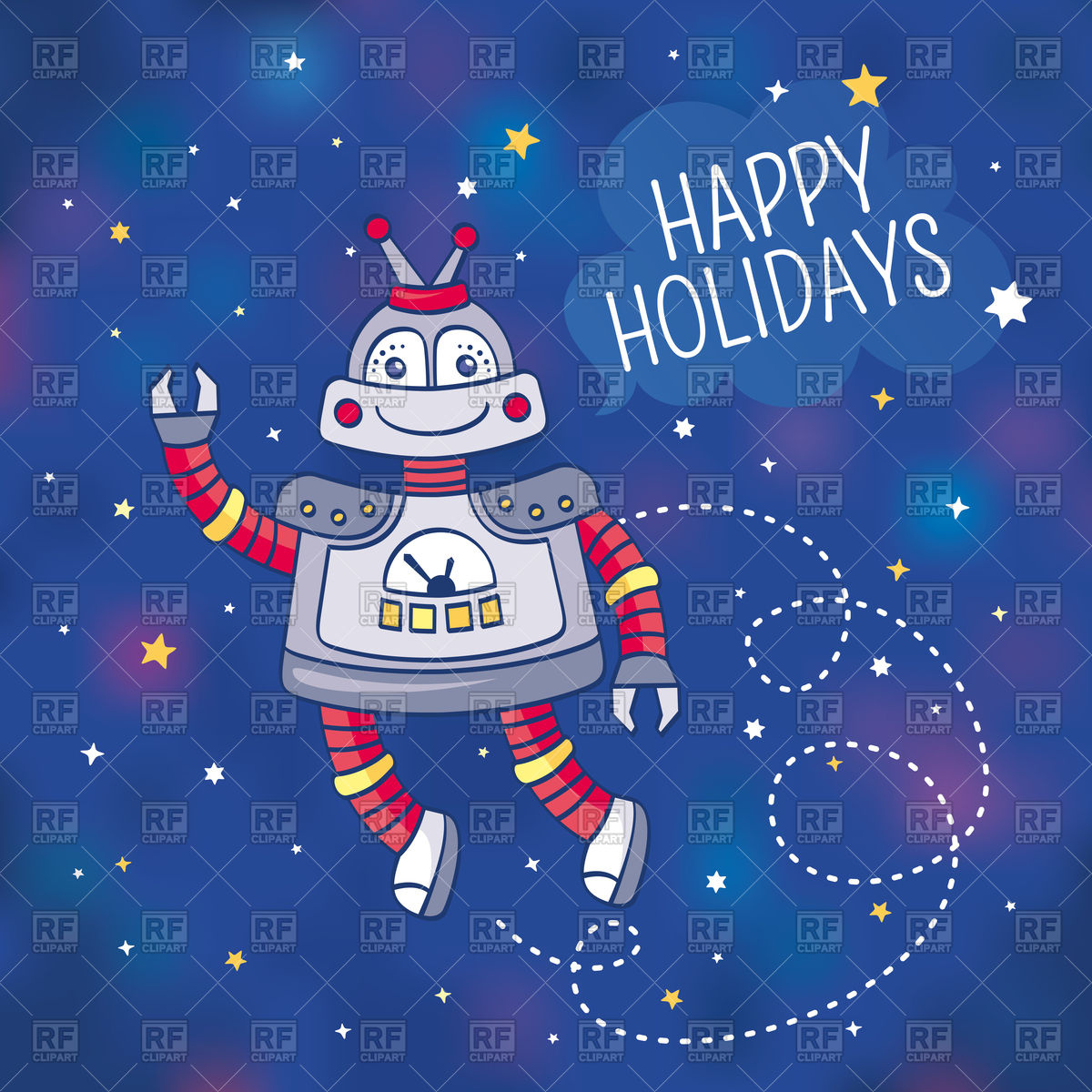 1200x1200 Greeting Card With Robot In Outer Space Vector Image Of Holiday