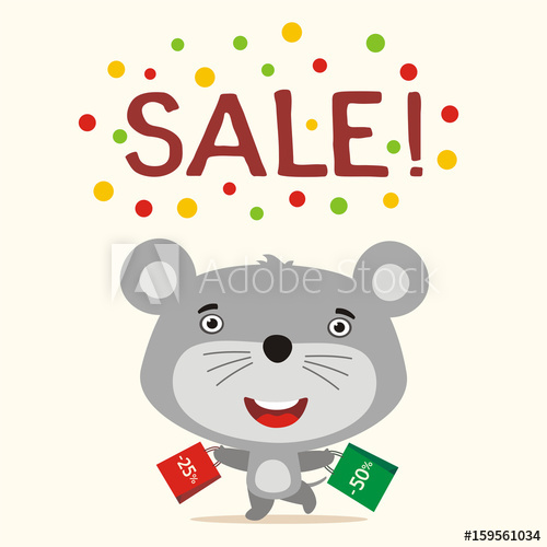 Poster Seasonal Sale Funny Mouse Runs With Packs For Sale Banner 500x500 Poster Seasonal Sale Funny Mouse Runs With Packs For Sale Banner