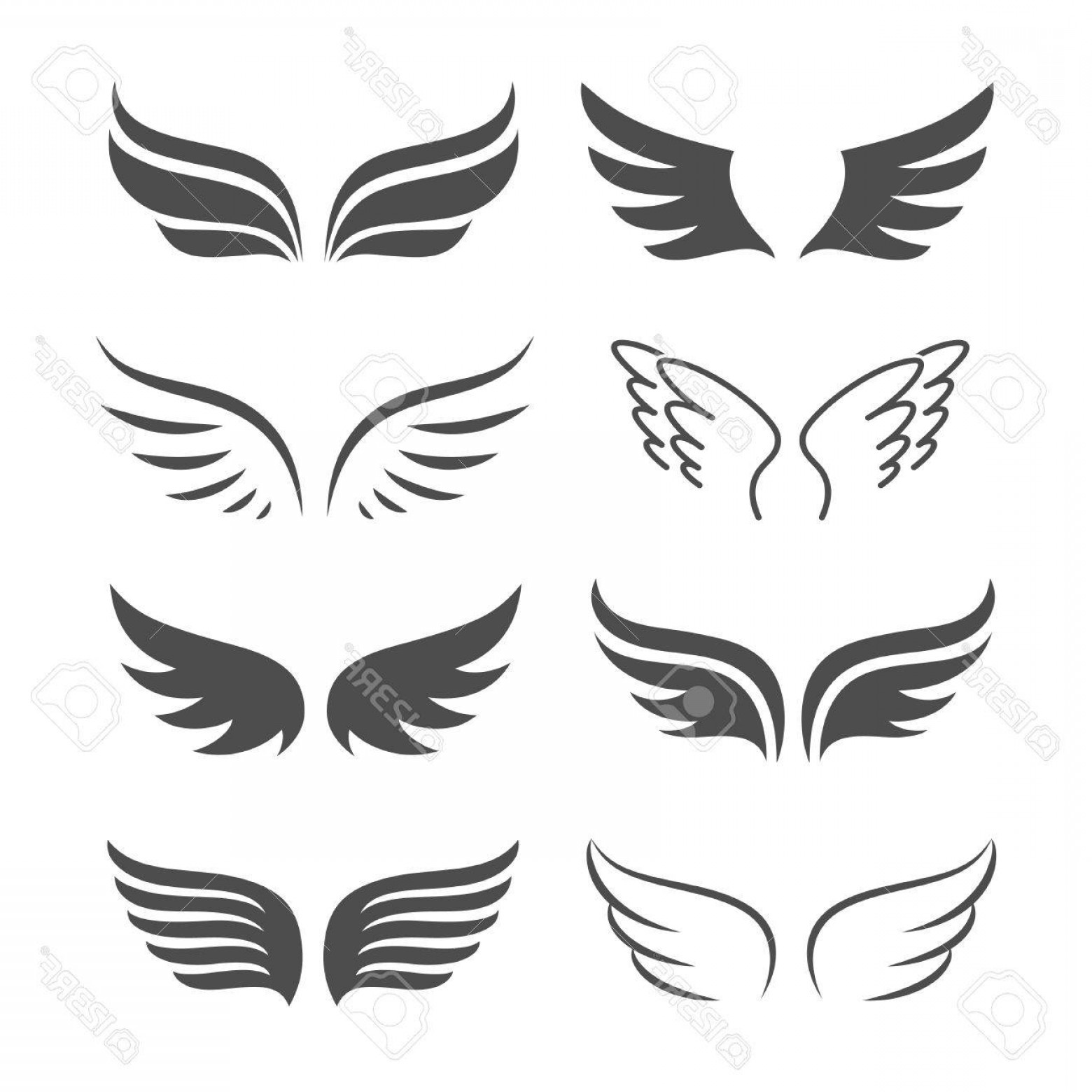 1560x1560 Photostock Vector Pair Of Monochrome Wings Vector Icon Set