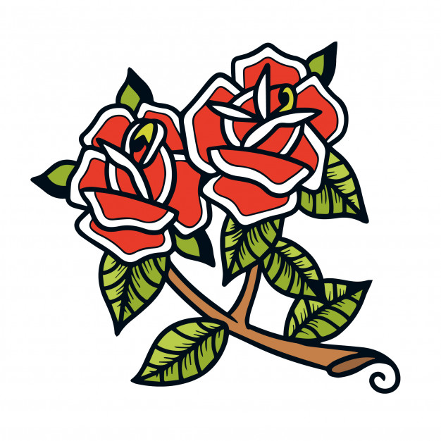 626x626 A Pair Of Roses Old School Tattoo Vector Premium Download