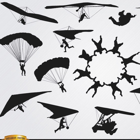 564x564 Free Vector Parachutes And Skydiving Silhouette Pack Free Vector