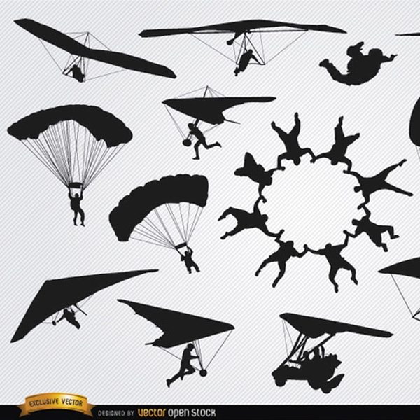 600x600 Free Vector Parachutes And Skydiving Silhouette Pack Free