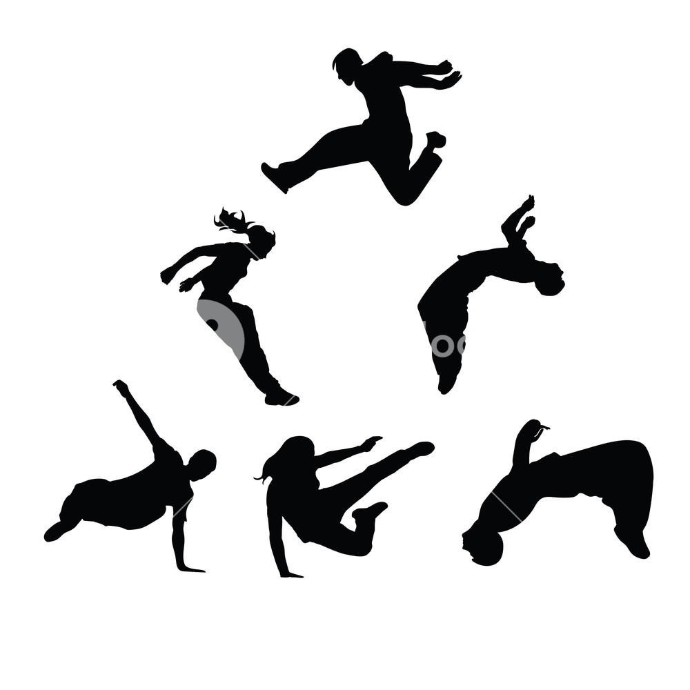 1000x1000 Silhouettes Of People Engaged In Parkour Sports Guys And Girls