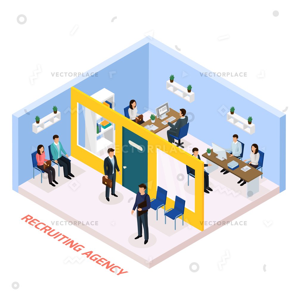 1000x1000 Recruitment Agency For Permanent Job Part Vector Illustration