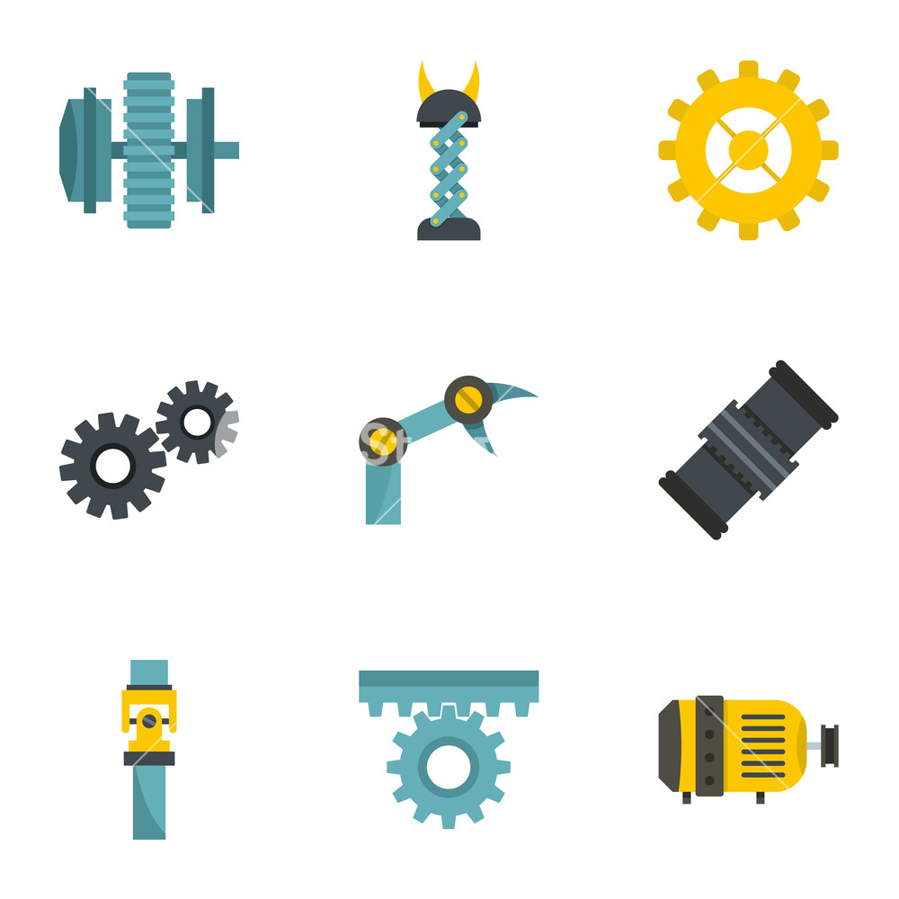 1000x1000 Mechanism Parts Icon Set Flat Style Set Of Mechanism Parts