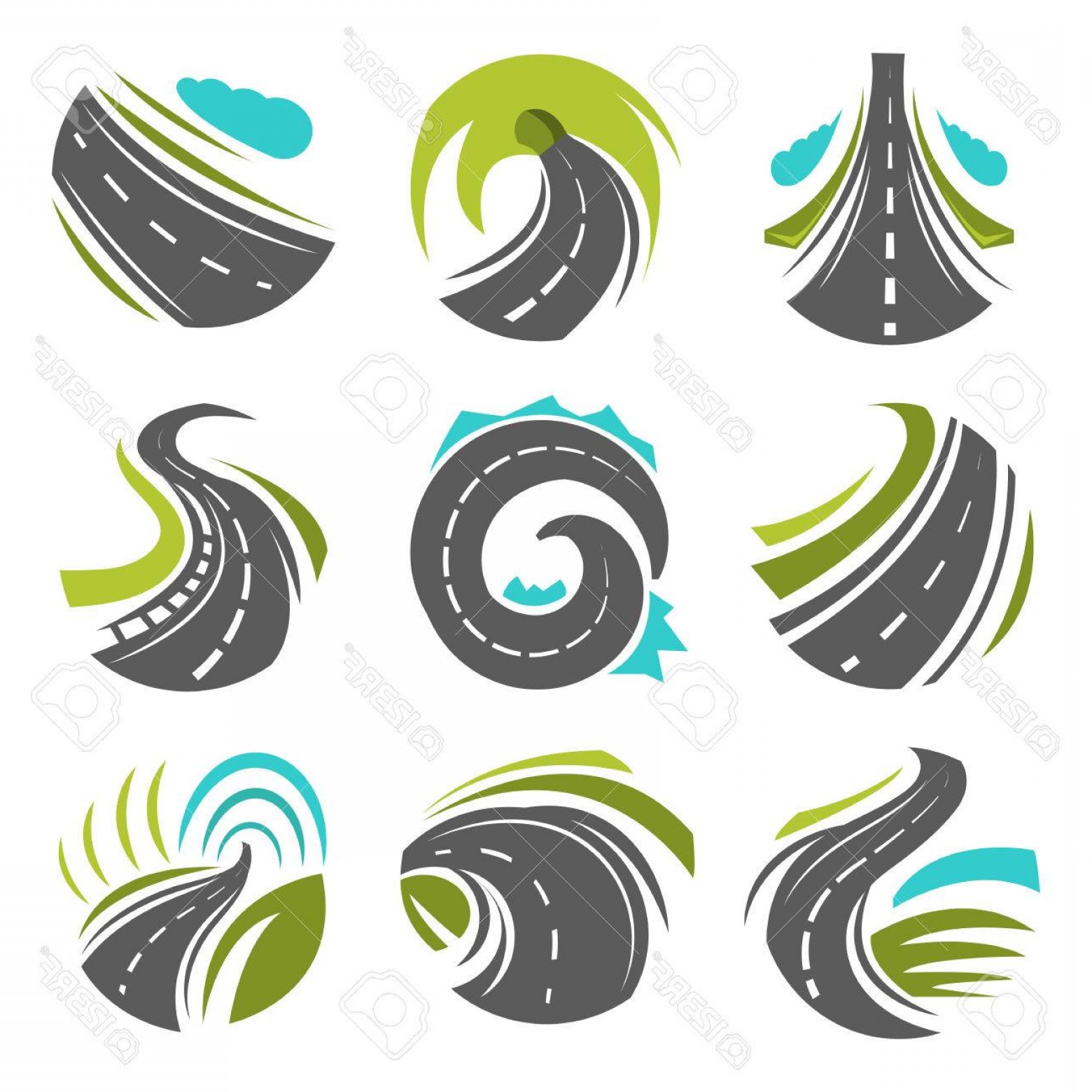 1560x1560 Photostock Vector Road Or Driveway Path Vector Isolated Icons Set