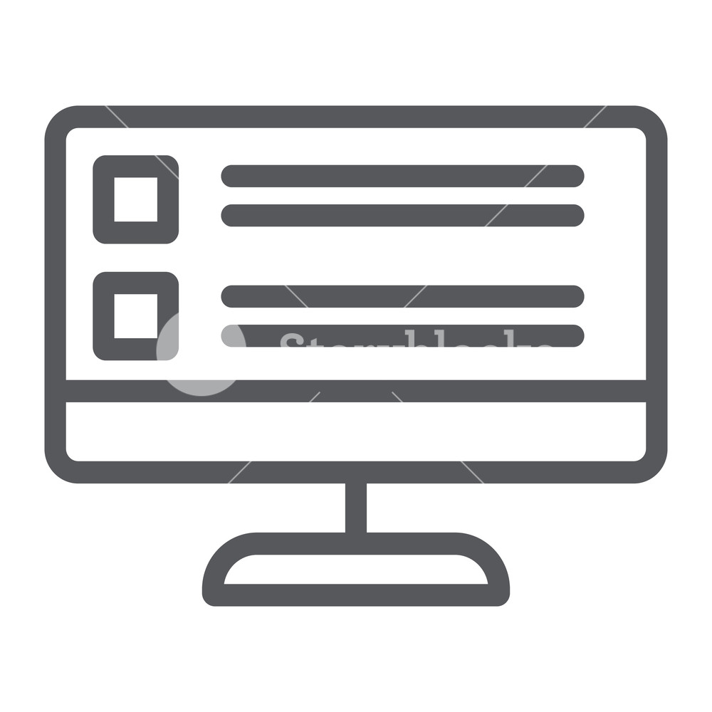 1000x1000 Online Surveys Line Icon, Computer And Test, Pc Screen Sign